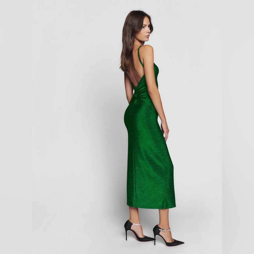 Reformation Breslin Knit Dress Emerald Sparkle - Size XL